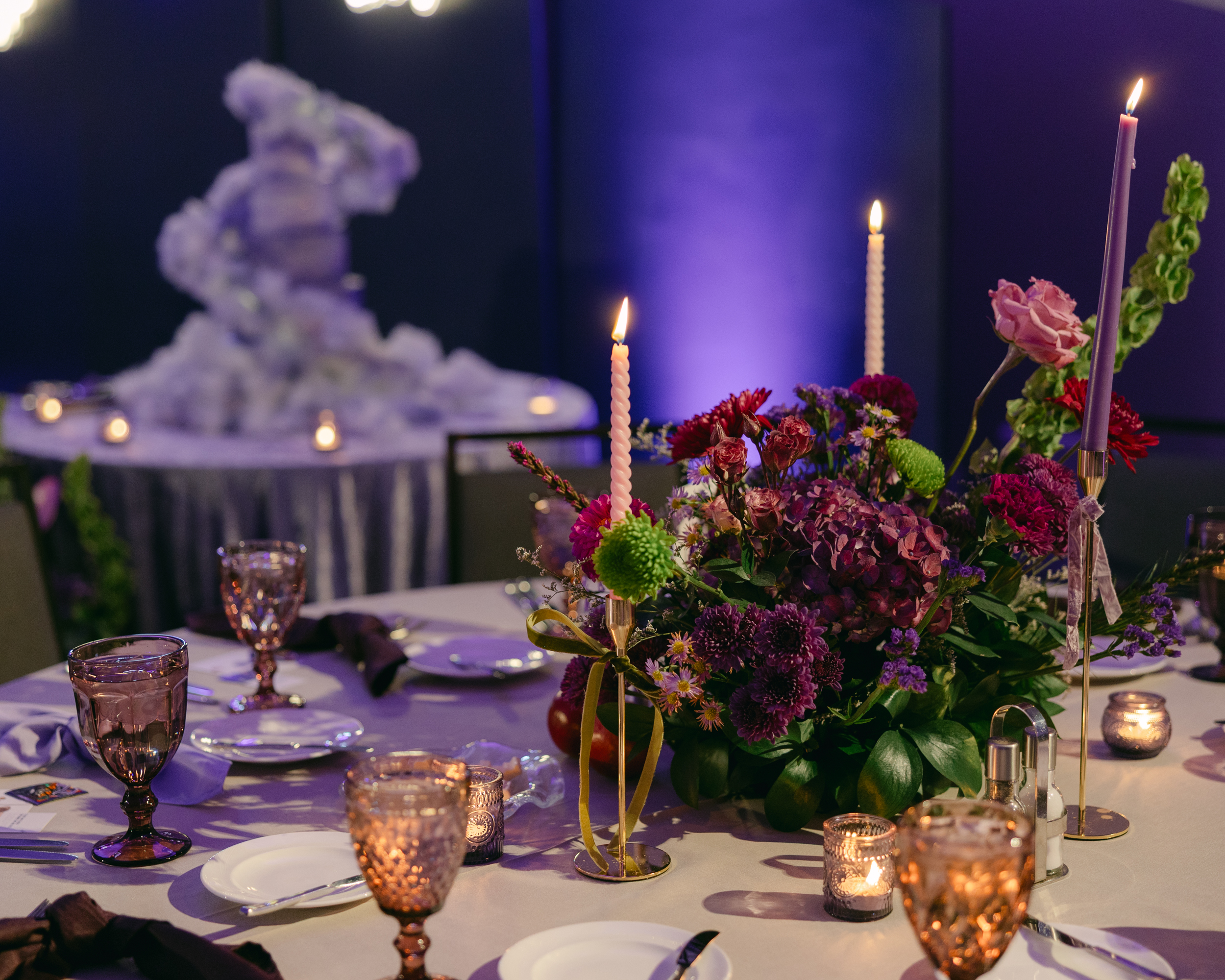 table details at monochromatic purple wedding at mountain shadows resort in scottsdale
