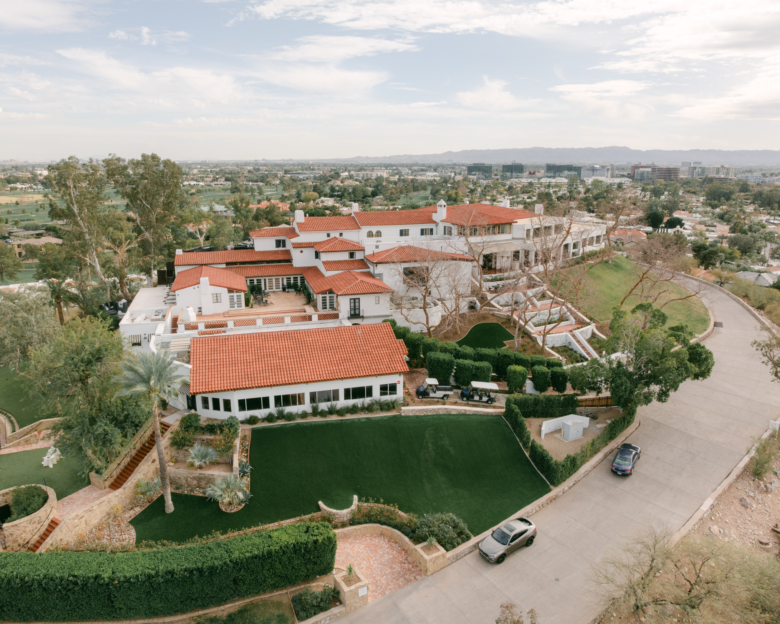 drone photo of Wrigley Mansion